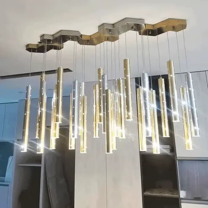 Lustre suspendu minimaliste moderne hall d'hôtel Restaurant LED îlot de cuisine décoration de la maison Club or/argent Long lustre