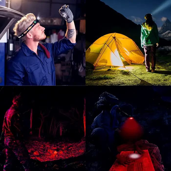Lampe frontale rechargeable H25LR LED, puissante lampe torche frontale avec lumière blanche haute luminosité à CRI 90 et torche rouge profonde 660 nm