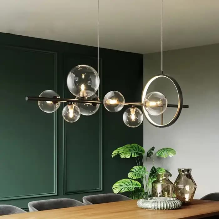 Plafonnier Suspendu Rond en Verre Noir au Design Moderne Lustre en Fer pour Salon Salle à Manger Cuisine Chambre à Coucher Occasions Spéciales