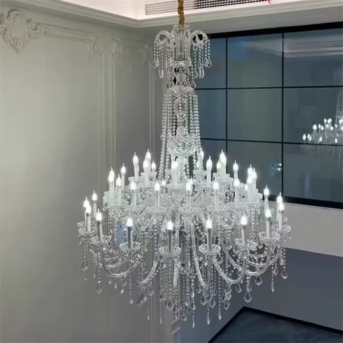 Lustre à bougie en cristal transparent, lampe de projet d'hôtel, luminaire de lustre créatif, style européen, villa et club, salon