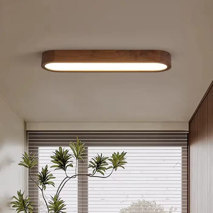 Plafonnier LED moderne en bois grainé, luminaire linéaire pour salon, salle à manger, chambre à coucher