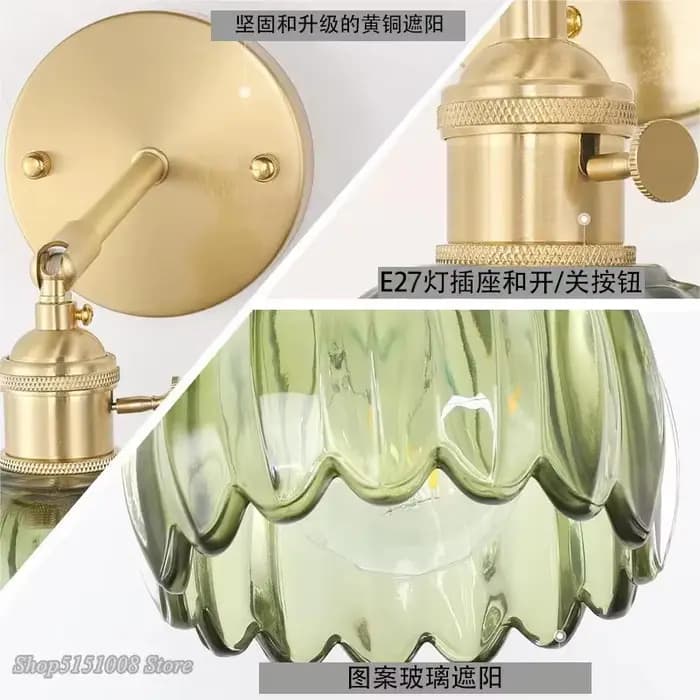 Applique Murale Rétro Nordique en Verre Floral, Lampe Murale Moderne Simple pour Chambre à Coucher, Bureau, Lumière LED pour Miroir avec Réglage