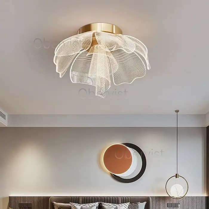 Plafonnier LED simple et luxueux design floral lampe en acrylique éclairage d'intérieur pour bureau chambre à coucher entrée couloir éclairage de luxe doré