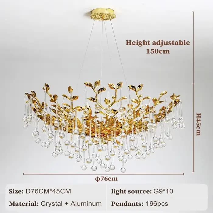 Lustre en cristal doré avec branche ronde, lustre de plafond, salle à manger, salon, table de cuisine, luxe