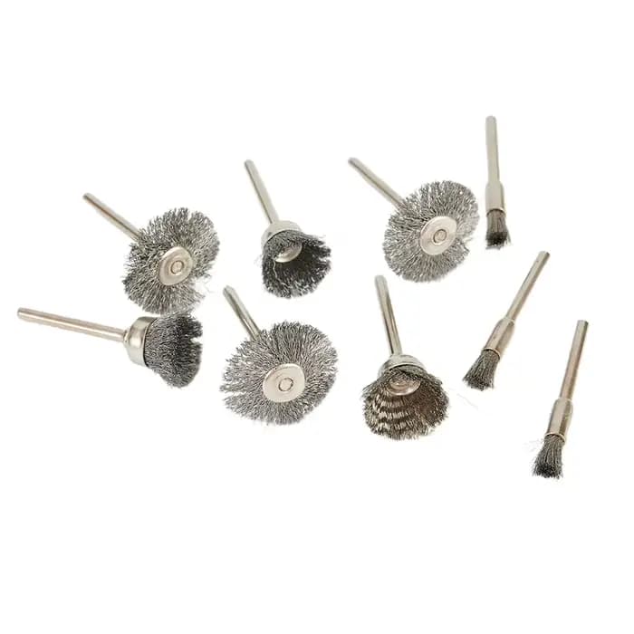 Brosse métallique en acier pour Dremel, outil lointain, peinture, élimination de la rouille, polissage, meule, livres de polissage en métal, 9 pièces/ensemble