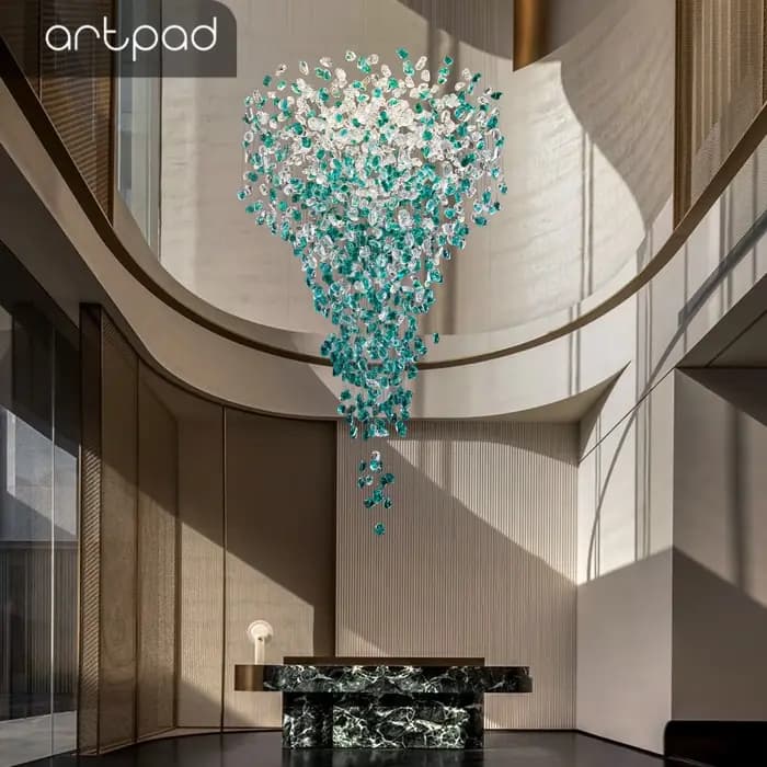 Lustre en pierre de cristal vert personnalisé Art Déco pour éclairage intérieur luxe et ambiance moderne occasions spéciales