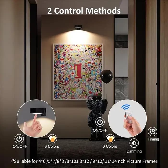 Éclairage pour tableaux, lot de 2 lampes à peinture rechargeables par USB, 3 couleurs réglables, lampe murale magnétique sans fil