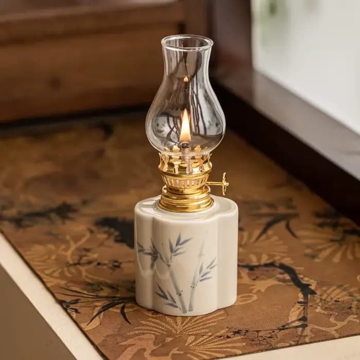 Lampe à pétrole rétro florale dessinée à la main, lampe à beurre en céramique, nouvelle lampe de chevet de style chinois pour bureau et chambre, petite veilleuse décorative