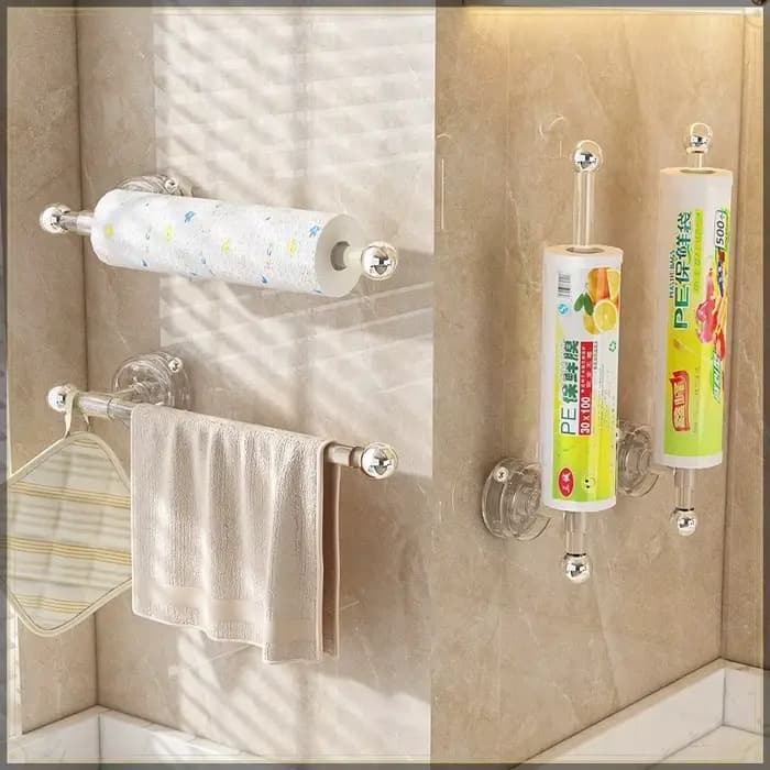 Support mural multifonctionnel en acrylique pour essuie-tout à ventouse, sans perçage, forte capacité de charge, organisateur de rangement de cuisine