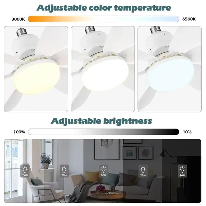 Ventilateur de plafond LED 40W E27 avec télécommande pour variation de luminosité, adapté au salon, au bureau, à un usage domestique, 85-265V