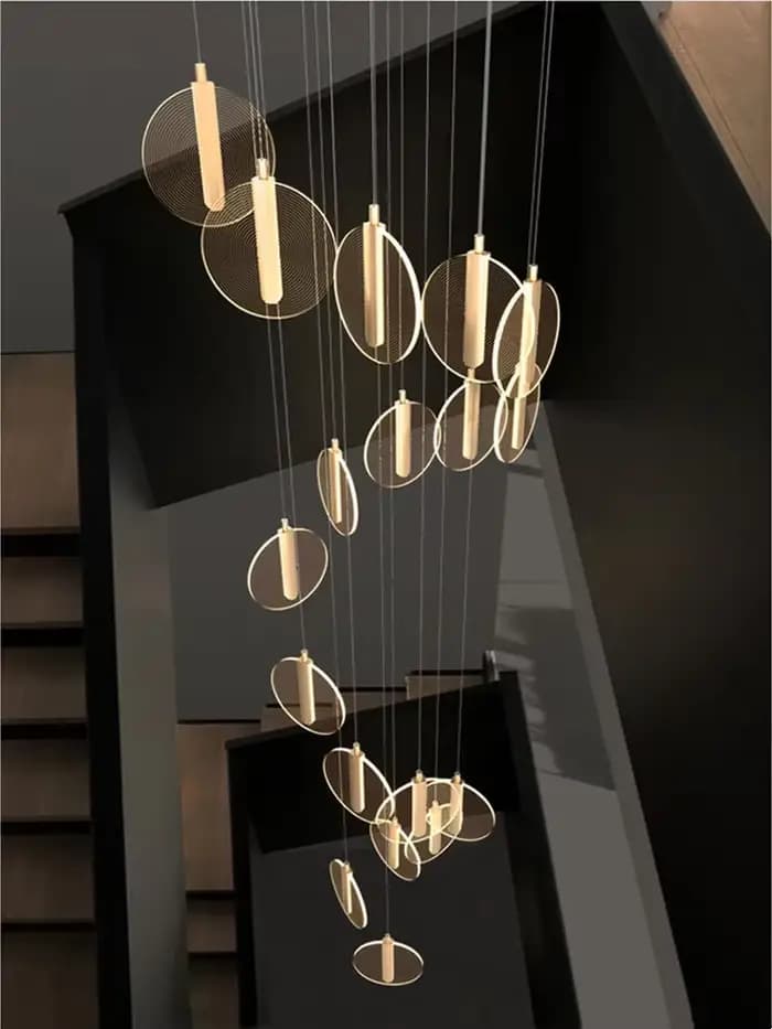 Escalier LED lustre moderne Villa hôtel hall suspension lampe créative Duplex Loft rotatif Long lustre décoration de la maison lampe