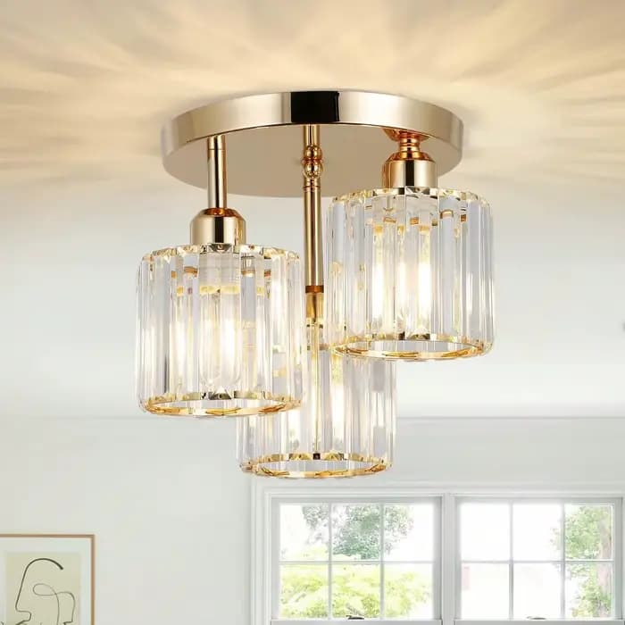 Plafonnier semi-encastré moderne à 3 lumières, verre cristal doré près du plafond, luminaire pour cuisine, couloir, chambre à coucher