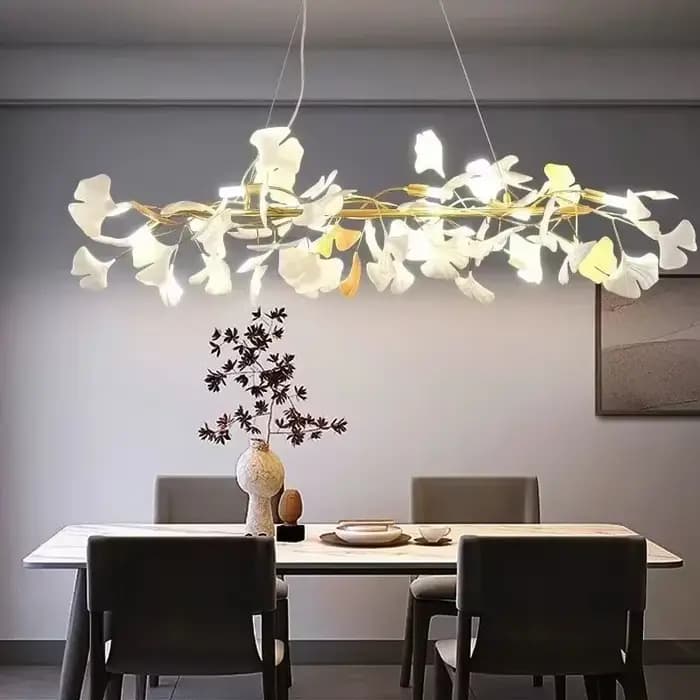 Nordique or feuille de Ginkgo acrylique Art Led lustre pour escaliers hôtel salle à manger salon Restaurant suspension lampe décoration