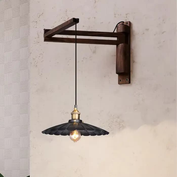 Applique japonaise en bois massif, lampe de chevet pour chambre à coucher, style nordique rétro, bras à bascule pliant, pour restaurant, allée, art en fer