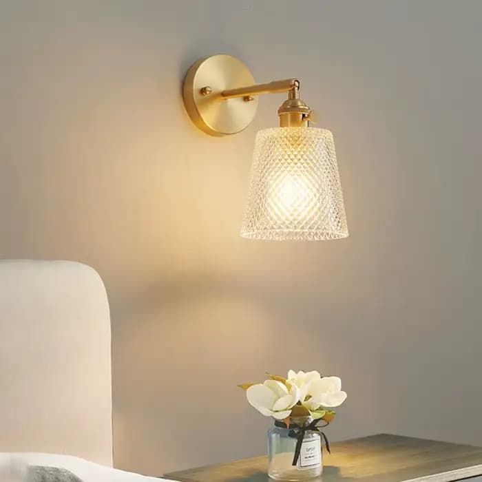 Applique murale rétro en laiton, style nordique moderne, petit abat-jour en verre, lampe de chevet Simple, miroir de salle de bains, lumière avant en cuivre avec interrupteur