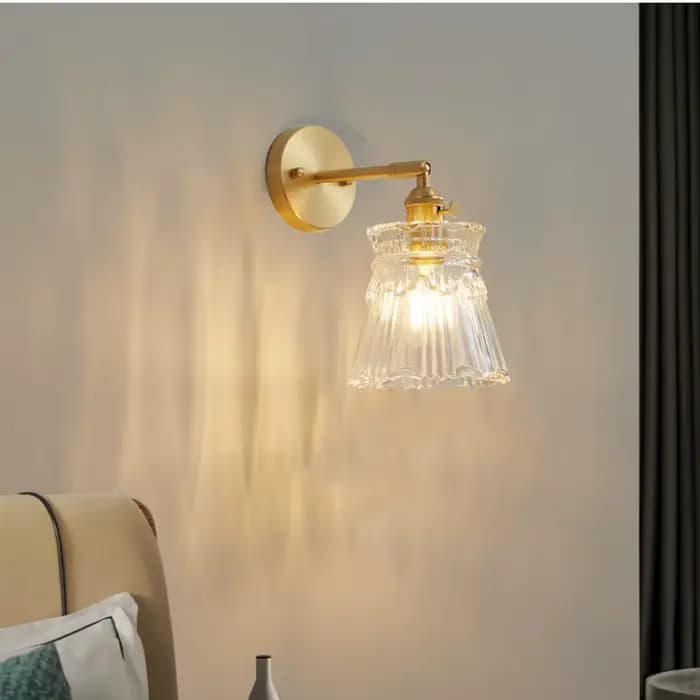 Applique murale rétro en laiton, style nordique moderne, petit abat-jour en verre, lampe de chevet Simple, miroir de salle de bains, lumière avant en cuivre avec interrupteur
