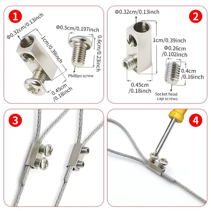 Kit de suspension de câble en acier inoxydable 10/20M avec corde en PVC et pince à câble à double trou, câble en acier inoxydable de 1 mm