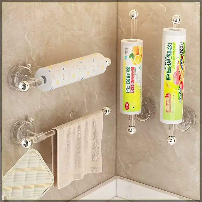 Support mural multifonctionnel en acrylique pour essuie-tout à ventouse, sans perçage, forte capacité de charge, organisateur de rangement de cuisine