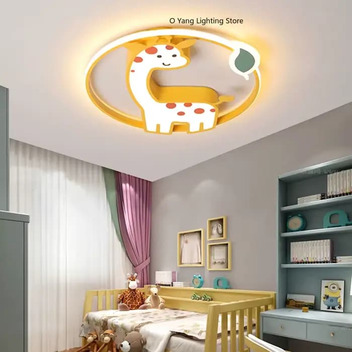 Plafonnier LED design pour chambre de fille, lustre pour chambre d'enfant, décoration de chambre de bébé garçon, lampe de plafond girafe mignonne, Plafon RC à intensité variable