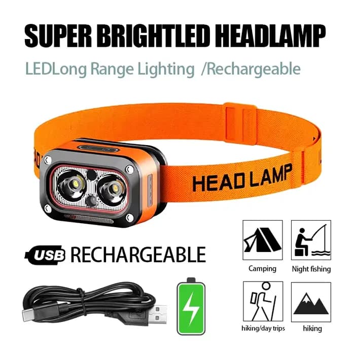 Lampe frontale LED rechargeable, phare ultra lumineux avec 5 modes, chargement USB, 60 ° Réglable, durable pour le camping, la course à pied