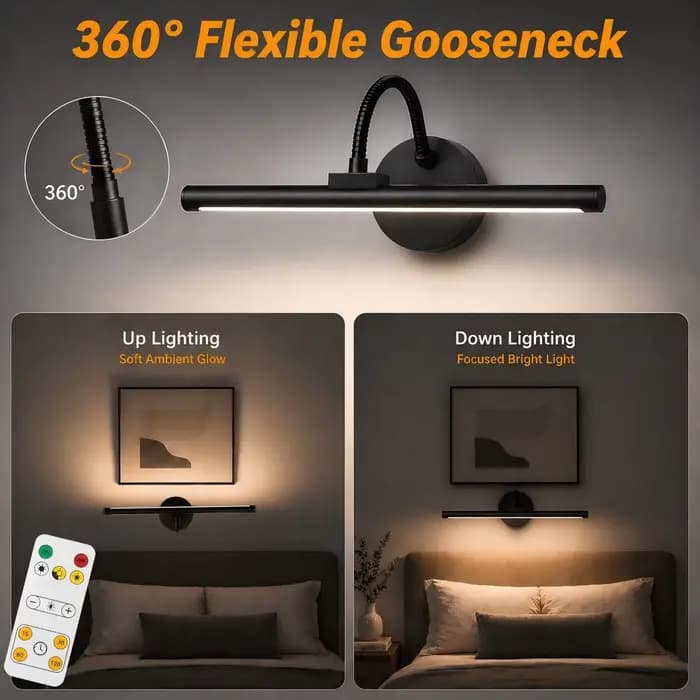 Lampe à LED sans fil rechargeable noire pour tableau mural avec télécommande, magnétique, pour peinture artistique, avec affichage couleur