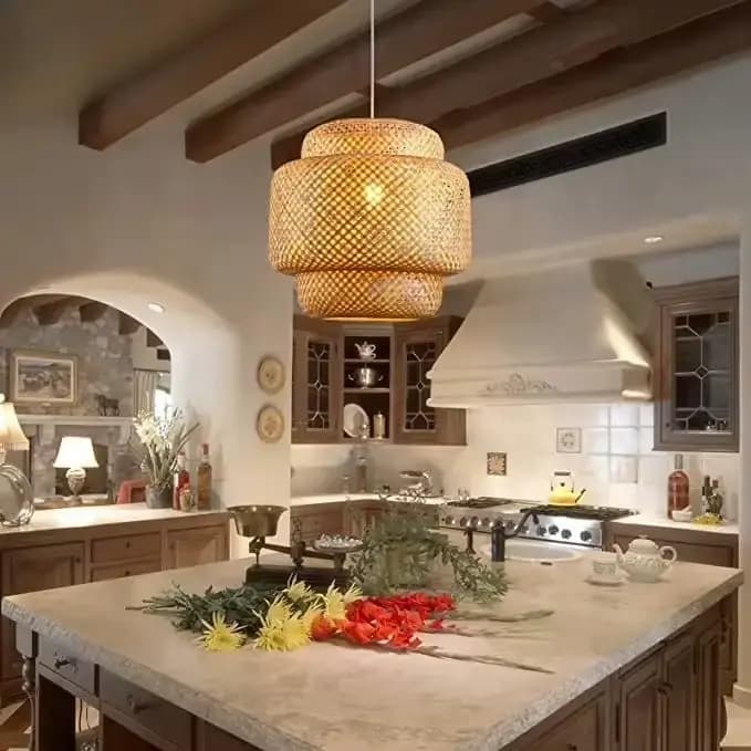 Lampes suspendues en bambou LED pour décoration intérieure et extérieure avec interrupteur tactile Blanc Cuisines Salons Balcons Hôtels Restaurants