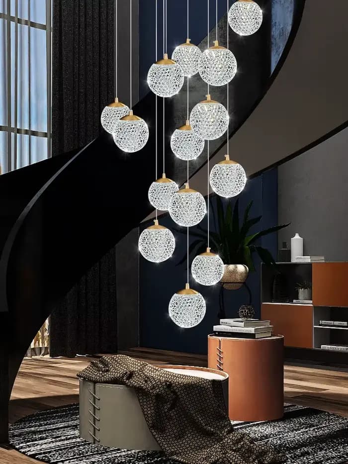 Lustre Long en Spirale pour Escaliers, Lumière LED, Grenier de Luxe, Salon, Cuisine, Décoration de la Maison, Plafond de Chambre à Coucher