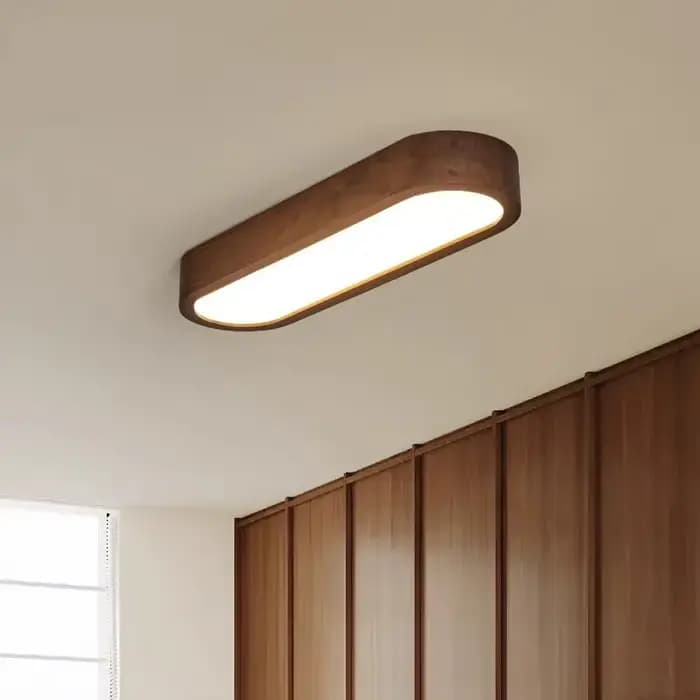 Plafonnier LED moderne en bois grainé, luminaire linéaire pour salon, salle à manger, chambre à coucher