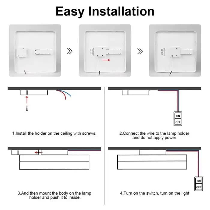 Plafonnier LED encastré, luminaire à panneau plat 18W-48W, lampe de plafond carrée moderne pour chambre à coucher, cuisine