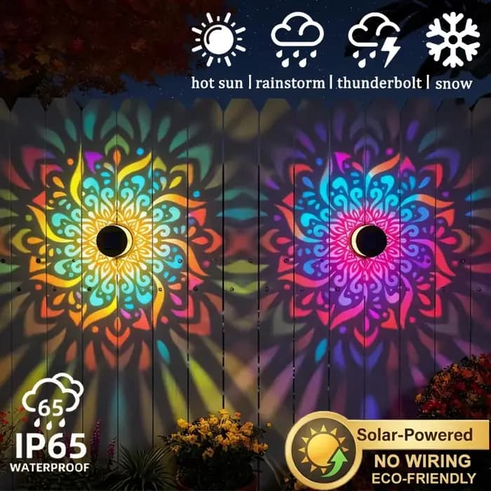 Lampe murale solaire Mandala, lampe LED imperméable pour clôture extérieure, jardin, pelouse, véranda, couloir, cour, décoration murale