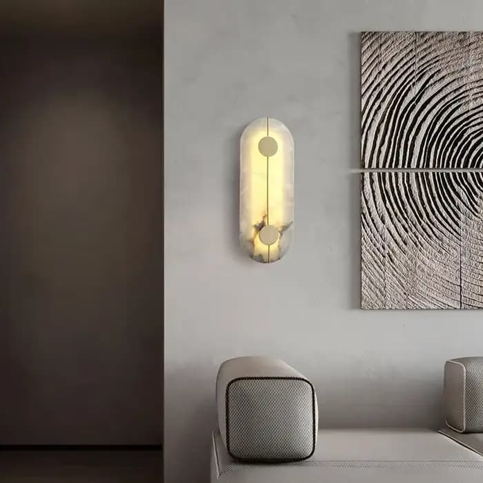 Applique murale ronde moderne en albâtre en marbre naturel pour salon chambre à coucher chevet couloir cuisine décoration d'intérieur lumière LED élégante pour femmes occasions spéciales