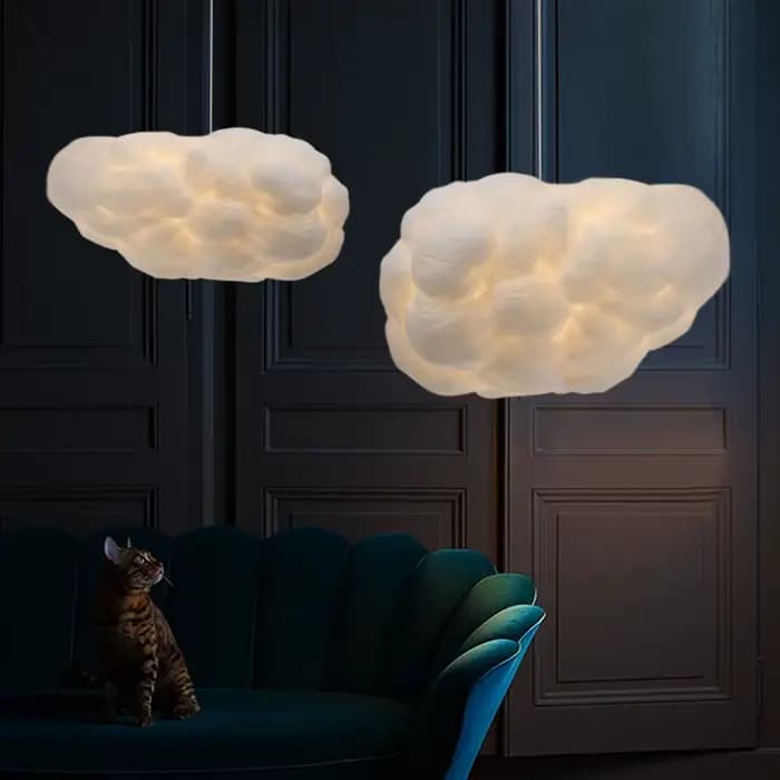 Lustre nuage en soie, lustre pour hall d'hôtel, art blanc, décoration de chambre à coucher, design créatif