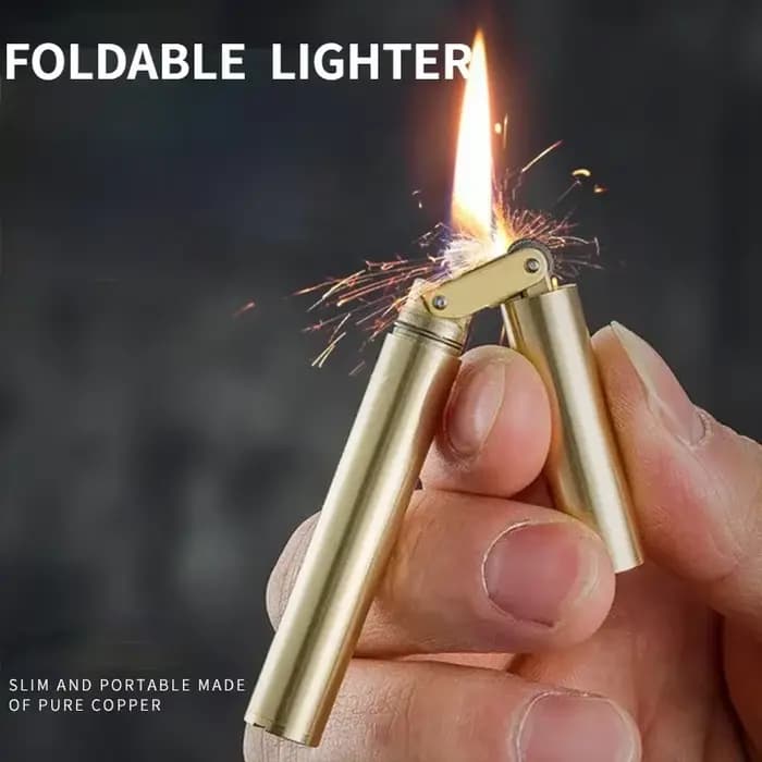 Nouveau Briquet Nunchaku Créatif en Laiton et Cuivre, Rétro avec Roue à Grattage, Pliable et Portable, Cadeau Exquis pour Homme
