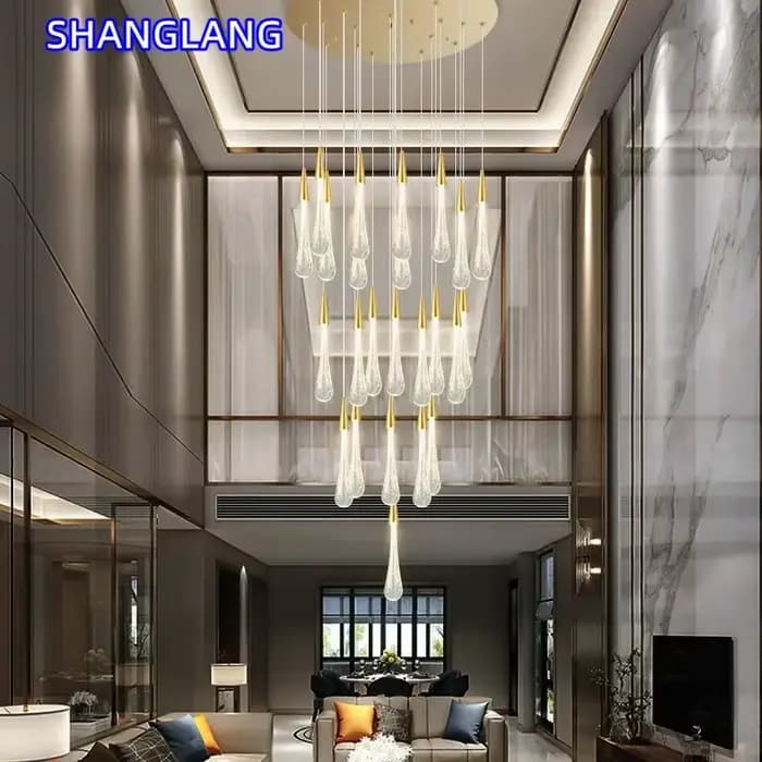 Lustre en cristal design goutte d'eau pour salle à manger, décoration de luxe pour la maison, luminaire suspendu, lampe Led en cristal pour salon