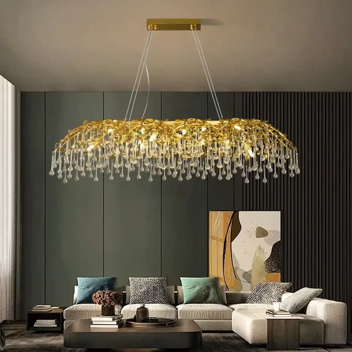 Lustre en cristal doré avec branche ronde, lustre de plafond, salle à manger, salon, table de cuisine, luxe
