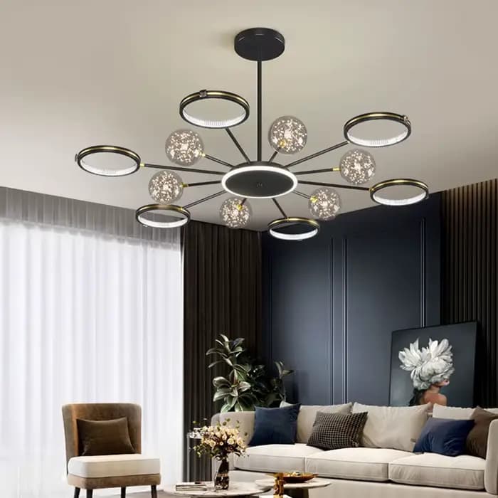 Lustre à bulles de verre nordique, noir, or, cercle LED pour chambre à coucher, salon, éclairage intérieur de la maison décoratif