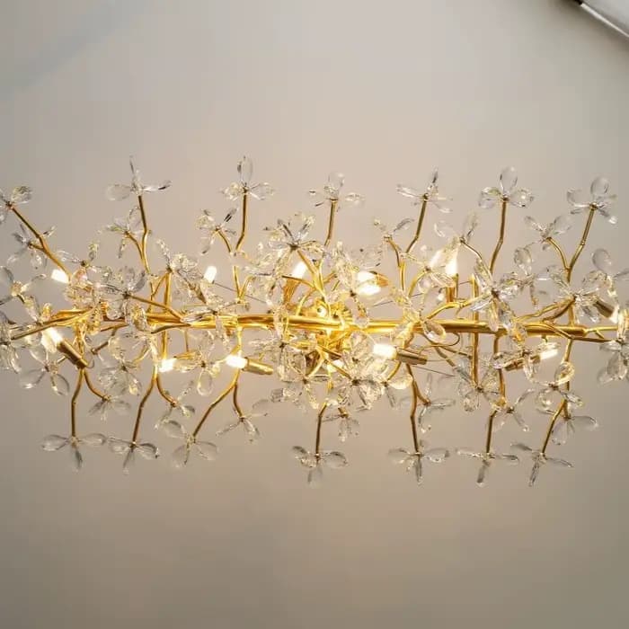 Lustre en cristal doré pour salon salle à manger décor hauteur réglable en forme de branche moderne fleur pendentif lumières luminaire