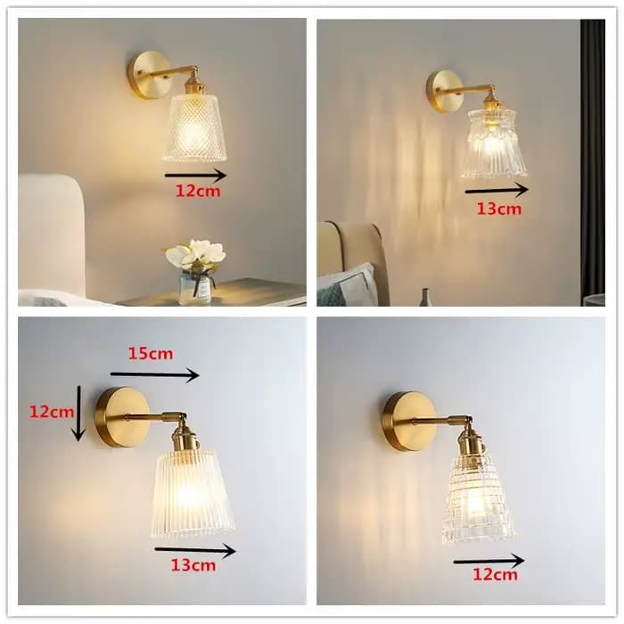Applique murale rétro en laiton, style nordique moderne, petit abat-jour en verre, lampe de chevet Simple, miroir de salle de bains, lumière avant en cuivre avec interrupteur