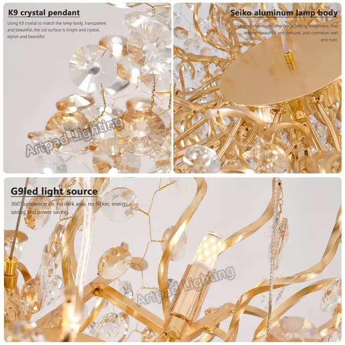 Lustre de plafond en cristal moderne éclairage Lustres luxe or salon salle à manger cuisine chambre lustres en cristal ronds