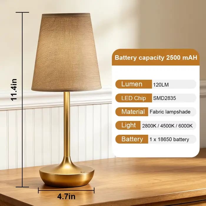 Lampes de table LED rechargeables, lampe de bureau classique simple, lampe de chevet à intensité variable avec abat-jour en tissu USB, décoration pour chambre à coucher veilleuse de nuit lampe chambre