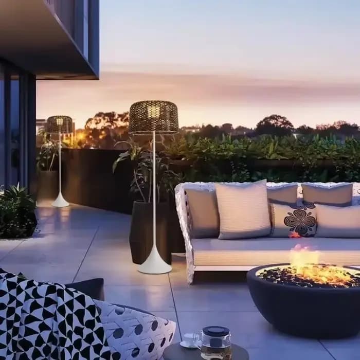 Lampe solaire d'extérieur, lampe de sol en rotin imperméable pour salon, jardin, terrasse, lampe de sol à brancher