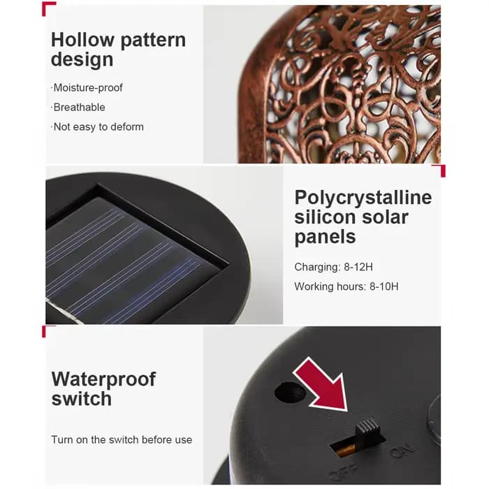 Lanternes solaires extérieures étanches, lumière solaire de jardin suspendue, décor ajouré rétro en métal, lumières solaires de cour, Patio, décoration de jardin