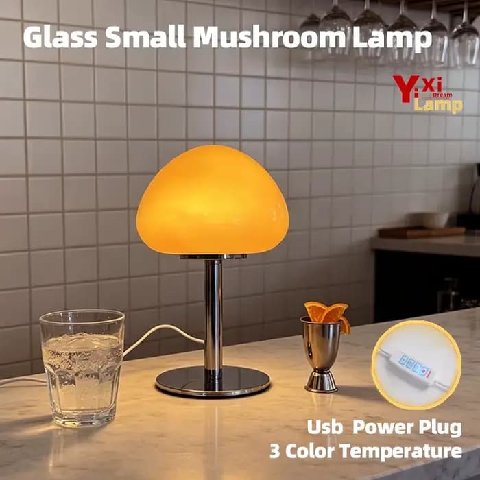 Lampe de bureau en verre de Murano en forme de petit champignon, lampe rétro contemporaine à intensité variable, lumière décorative pour cafés, buffets et coins douillets