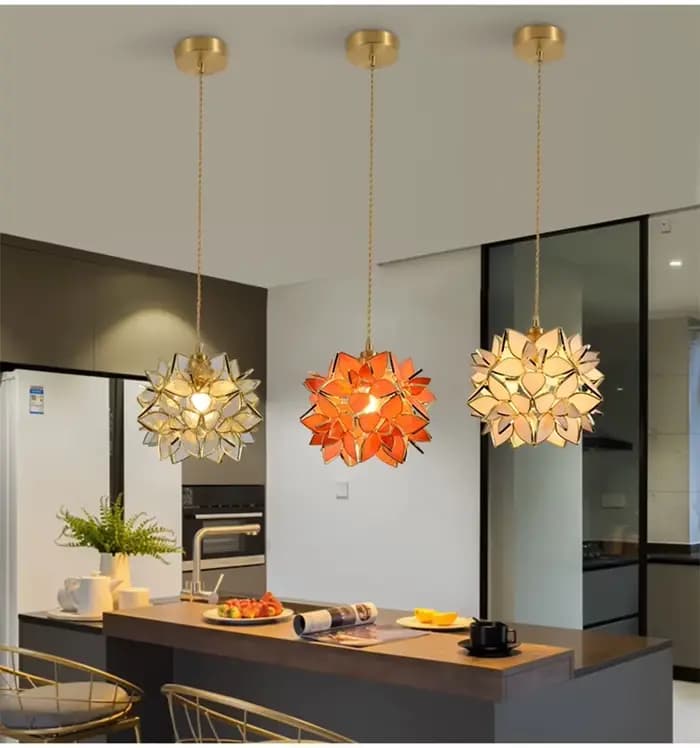 Lampe suspendue en cuivre style nordique, luminaire décoratif d'intérieur en verre LED, idéal pour une chambre à coucher, une salle à manger, un salon ou une cuisine