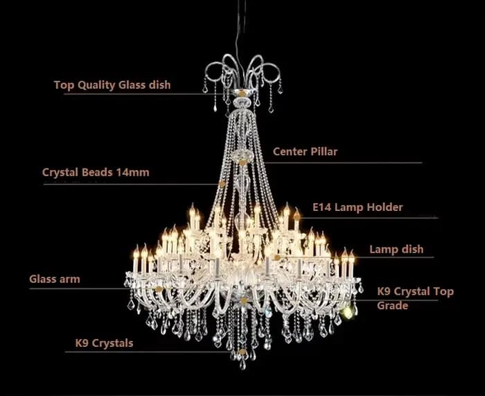 Lustre à bougie en cristal transparent, lampe de projet d'hôtel, luminaire de lustre créatif, style européen, villa et club, salon