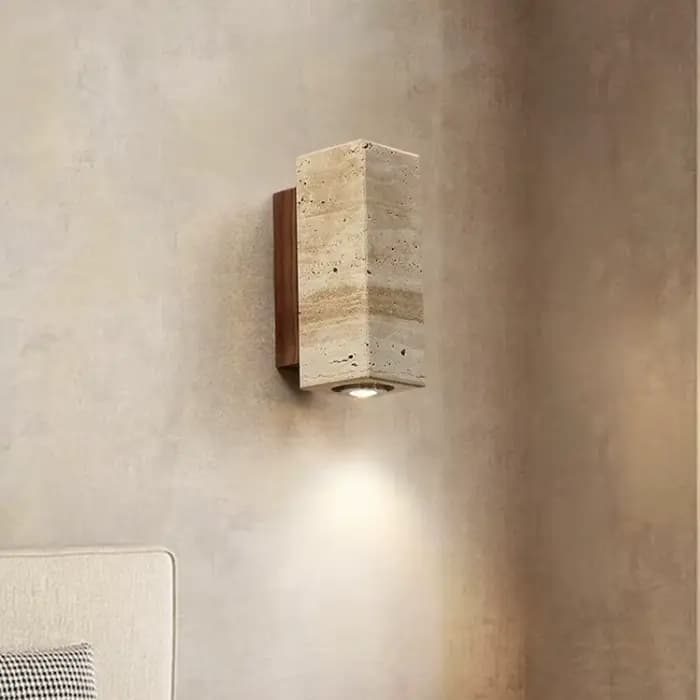 Applique murale design Wabi Sabi en pierre calcaire et travertin, éclairage LED, pour chevet, chambre, salon, escalier, couloir, décoration et lustre