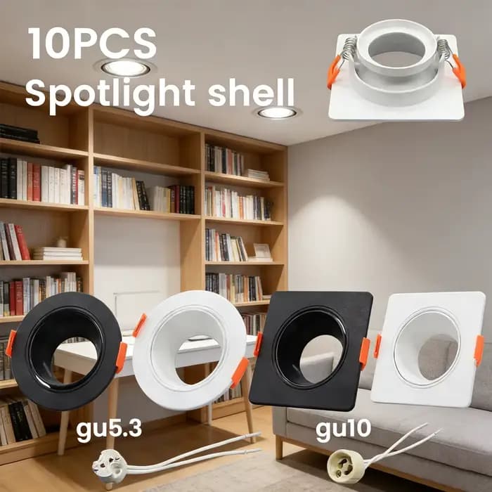 Kit de 10 spots encastrés réglables GU10/GU5.3 à base céramique - Plafonnier encastré blanc et noir pour usage domestique/commercial