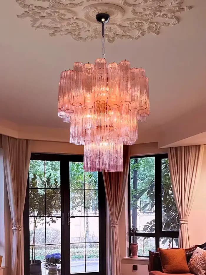Plafonnier LED en Verre de Bergame Rose Clair, Luminaire Décoratif d'Nik, Idéal pour un Salon ou un Restaurant
