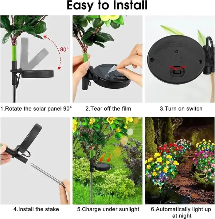 LED lumière solaire étanche azalée fleurs solaires lampe extérieure décorative pour jardin cour pelouse chemin éclairage vacances mariage décor