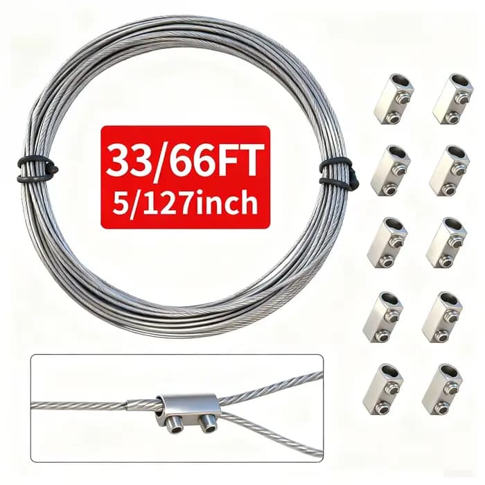 Kit de suspension de câble en acier inoxydable 10/20M avec corde en PVC et pince à câble à double trou, câble en acier inoxydable de 1 mm
